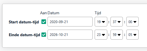 Tijdsinstellingen secondes