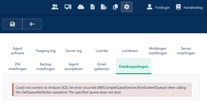 Datakoppelingen foutmelding